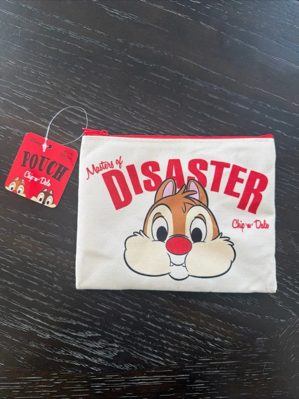 Disney Chip 'n' Dale Canvas Cosmetic Pouches - Beige with Yellow & Red Zippers